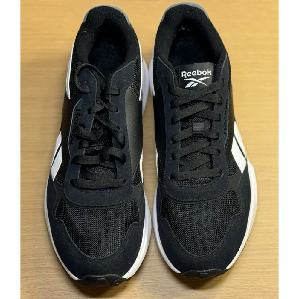 Reebok Women Suede Leather Glide DMX Sneaker Black with White Stripes Size 9.5 M